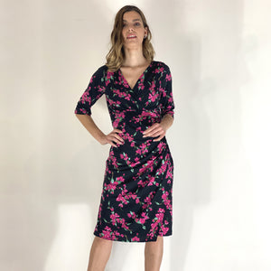 Crimson Flowers Ruched Dress