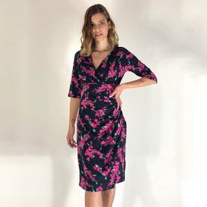 Crimson Flowers Ruched Dress