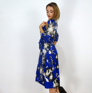 Blue Floral Noir Wrap Dress - Rebecca Ruby