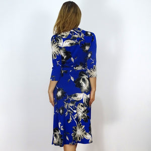 Blue Floral Noir Wrap Dress - Rebecca Ruby