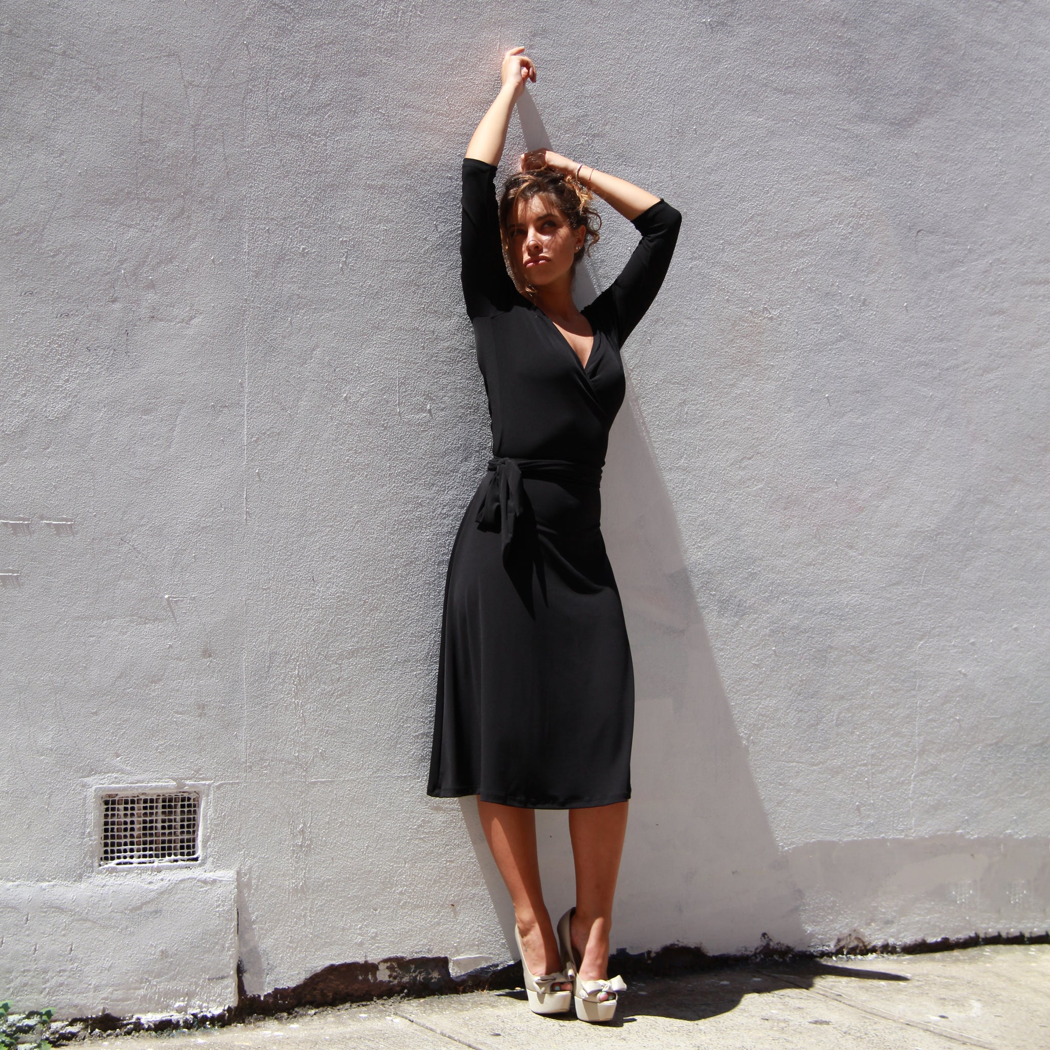 Black Faux Wrap Dress Rebecca Ruby