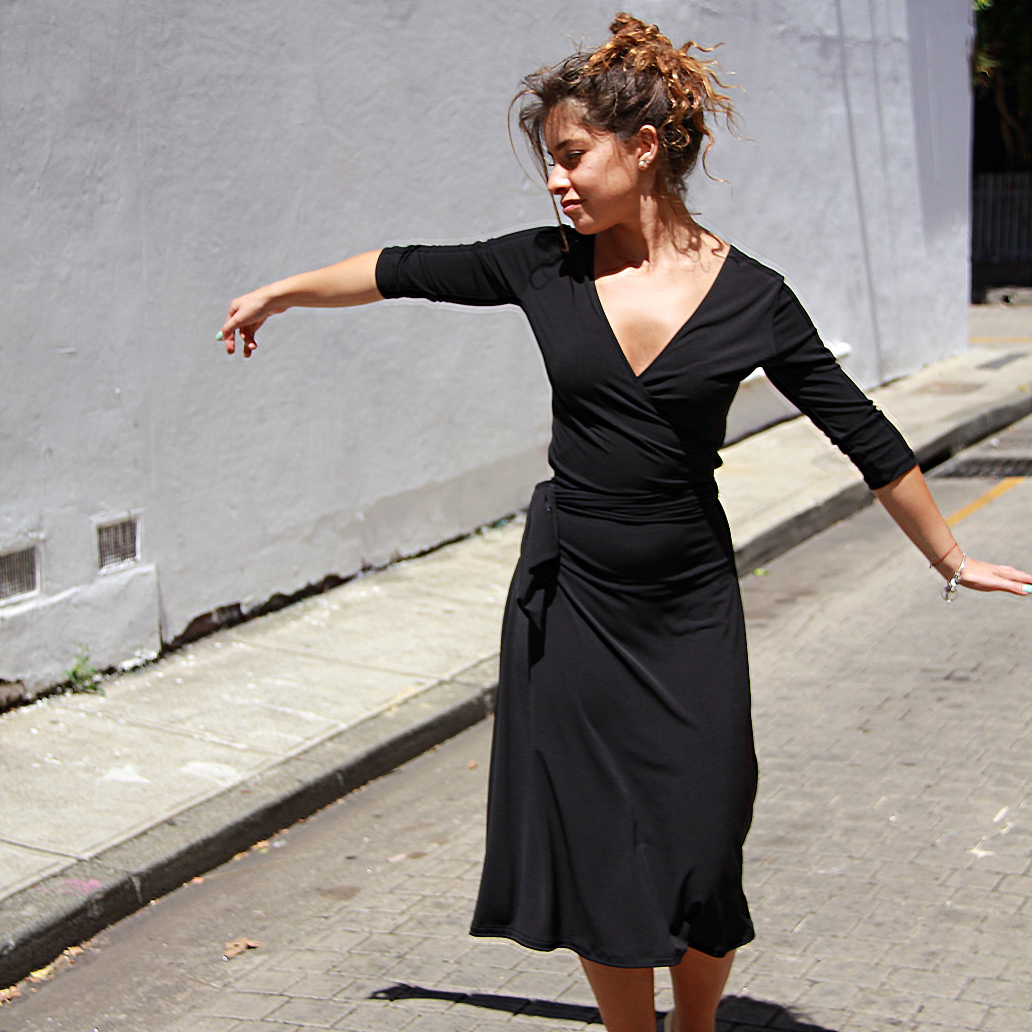Black Faux Wrap Dress Rebecca Ruby