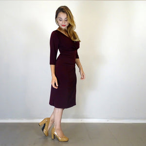 Burgundy Ruched Dress - Rebecca Ruby