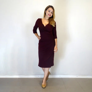 Burgundy Ruched Dress - Rebecca Ruby